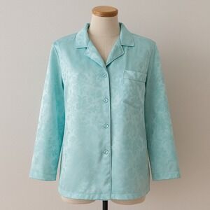 Jayre California Vintage Sleepshirt L Women Aqua Satin Jacquard ‎ Fairycore READ